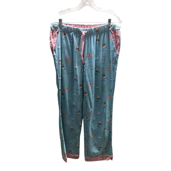Munki Munki Pajama Pants Women's Size Small Blue Pink Cotton Blend Drawstring - Picture 1 of 8